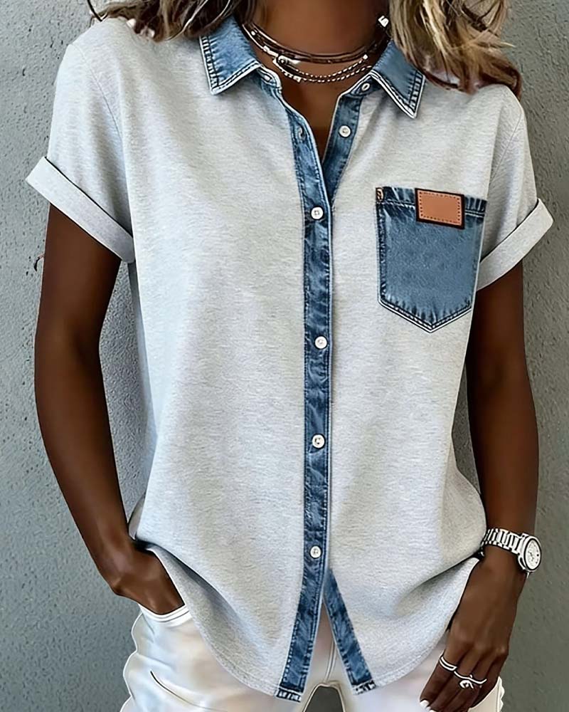 Patchwork-T-shirt i denim med opsmøg