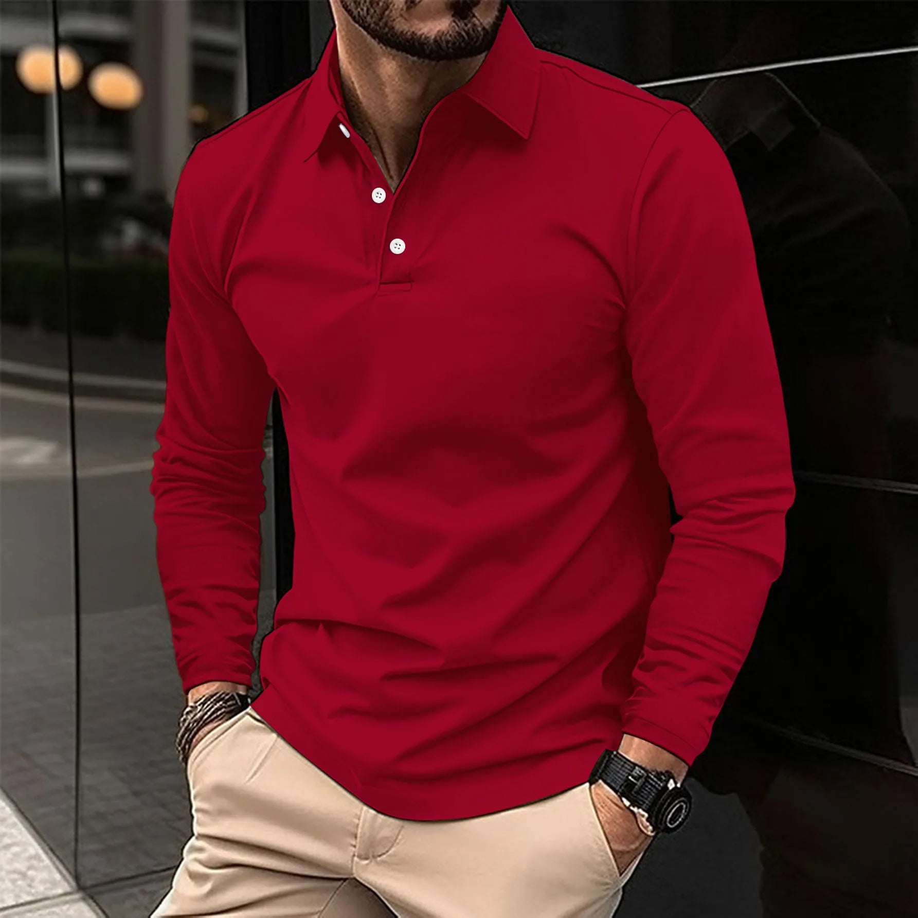 Ethan | Elegancka Koszula Polo z Długim Rękawem