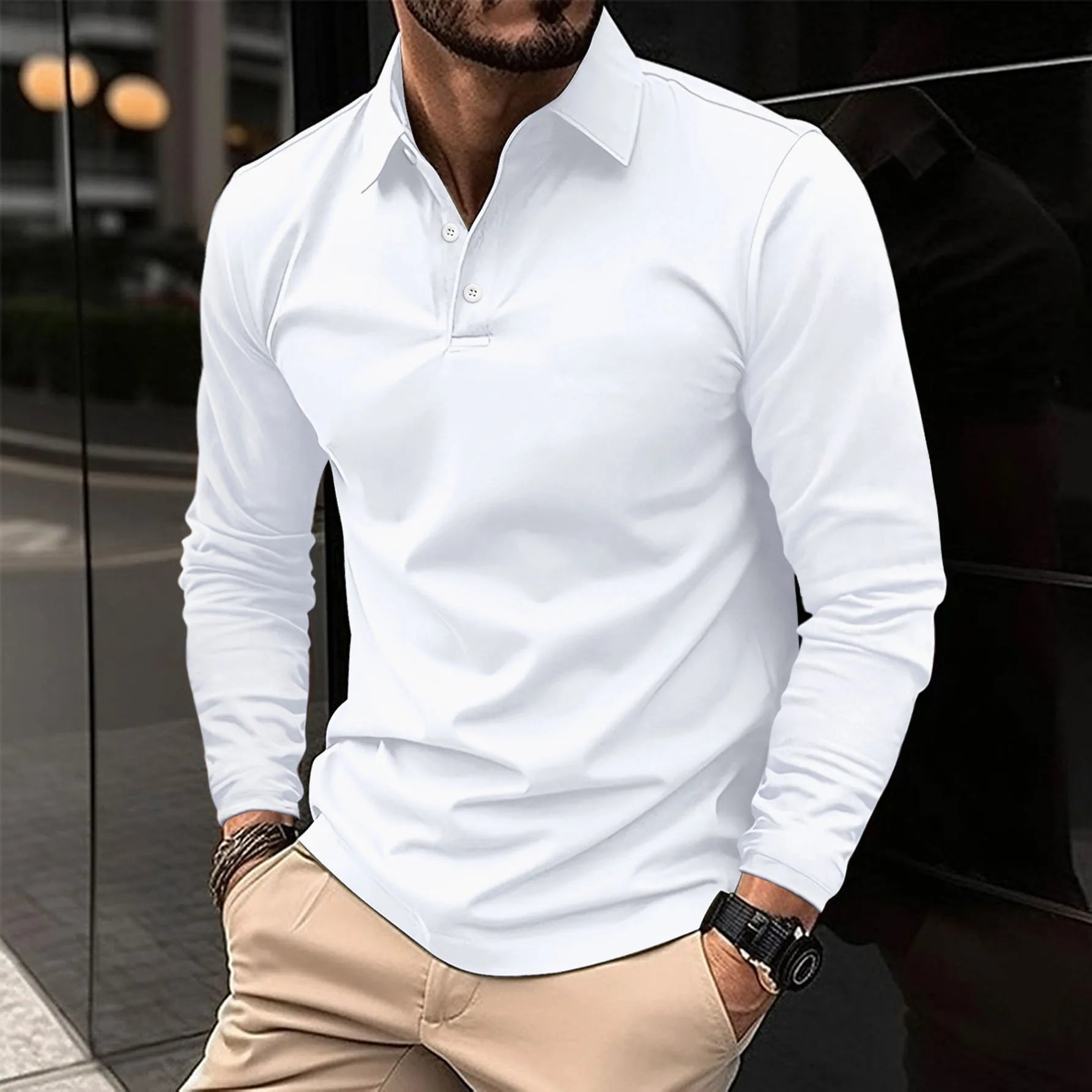 Ethan | Elegancka Koszula Polo z Długim Rękawem