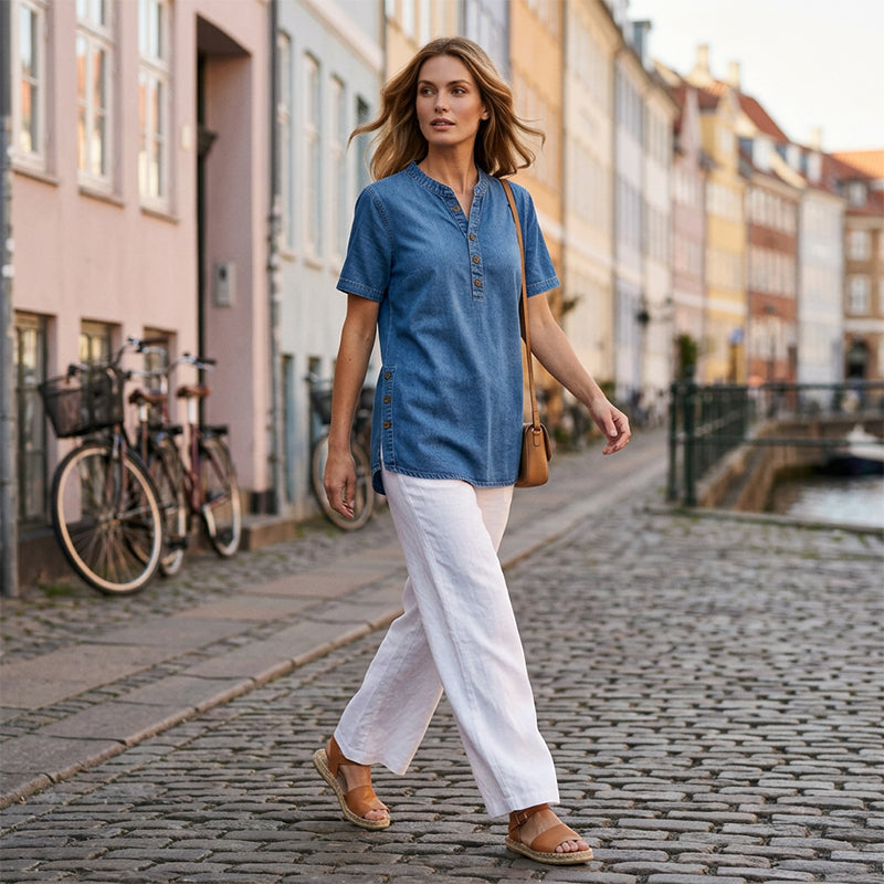Vesmina™ Leonora Elegancki Komplet z Asymetryczną Bluzką i Szerokimi Spodniami