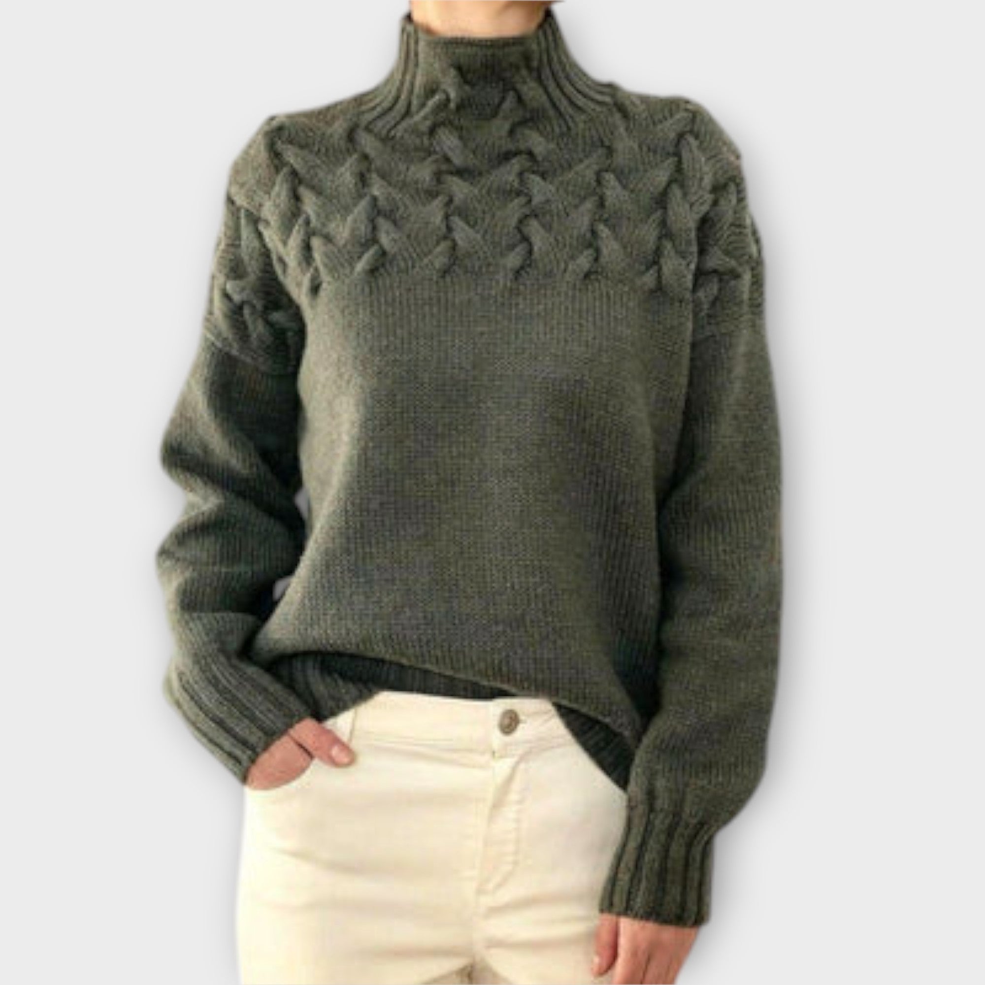 Reema™ - Blød damepullover med fletstrik