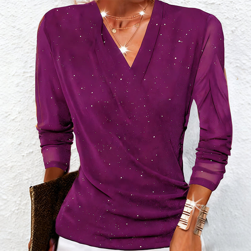 Liliana – Glamourøs Mesh-Bluse med Glitrende Detaljer