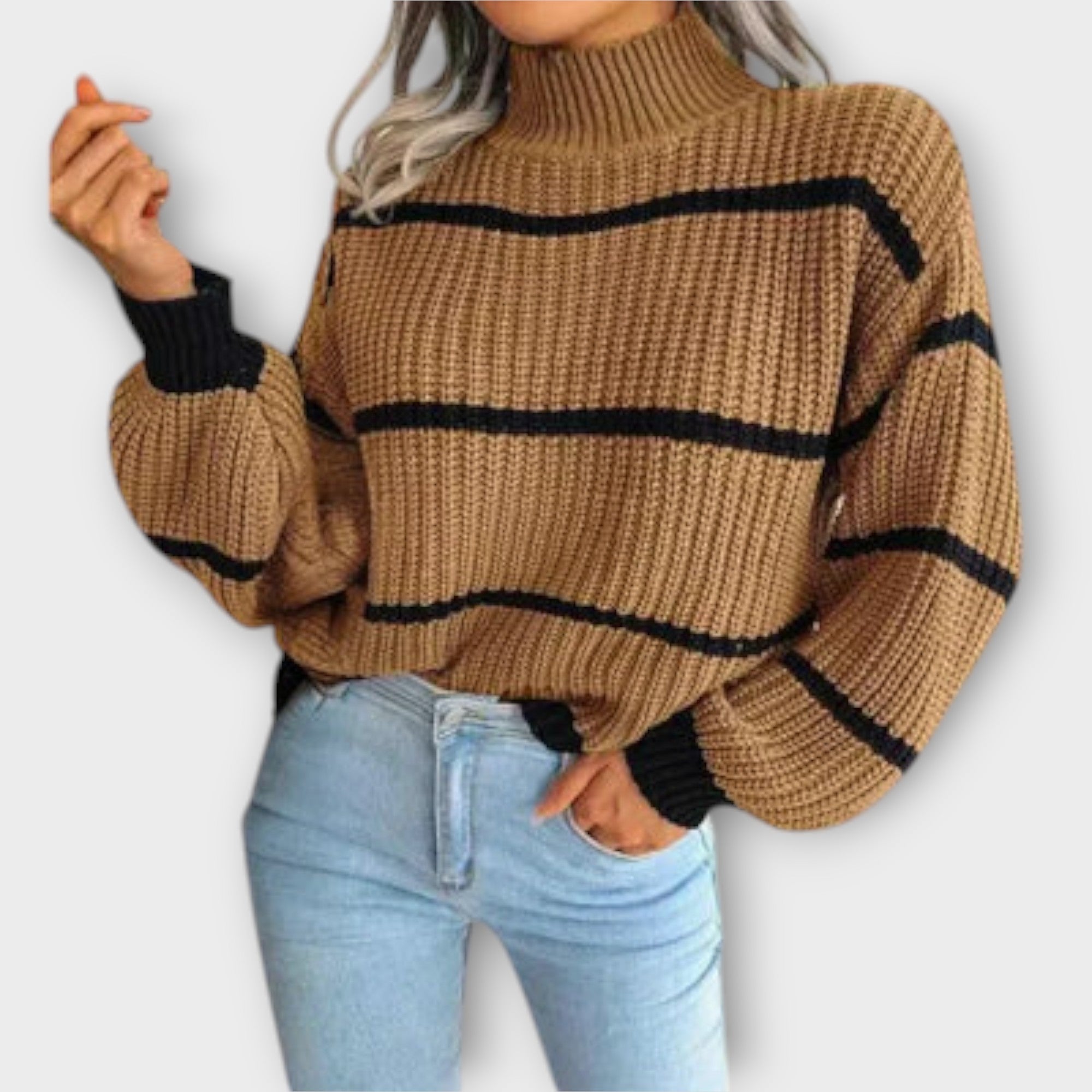 Vette™ - Luksuriøs rullekravesweater med striber