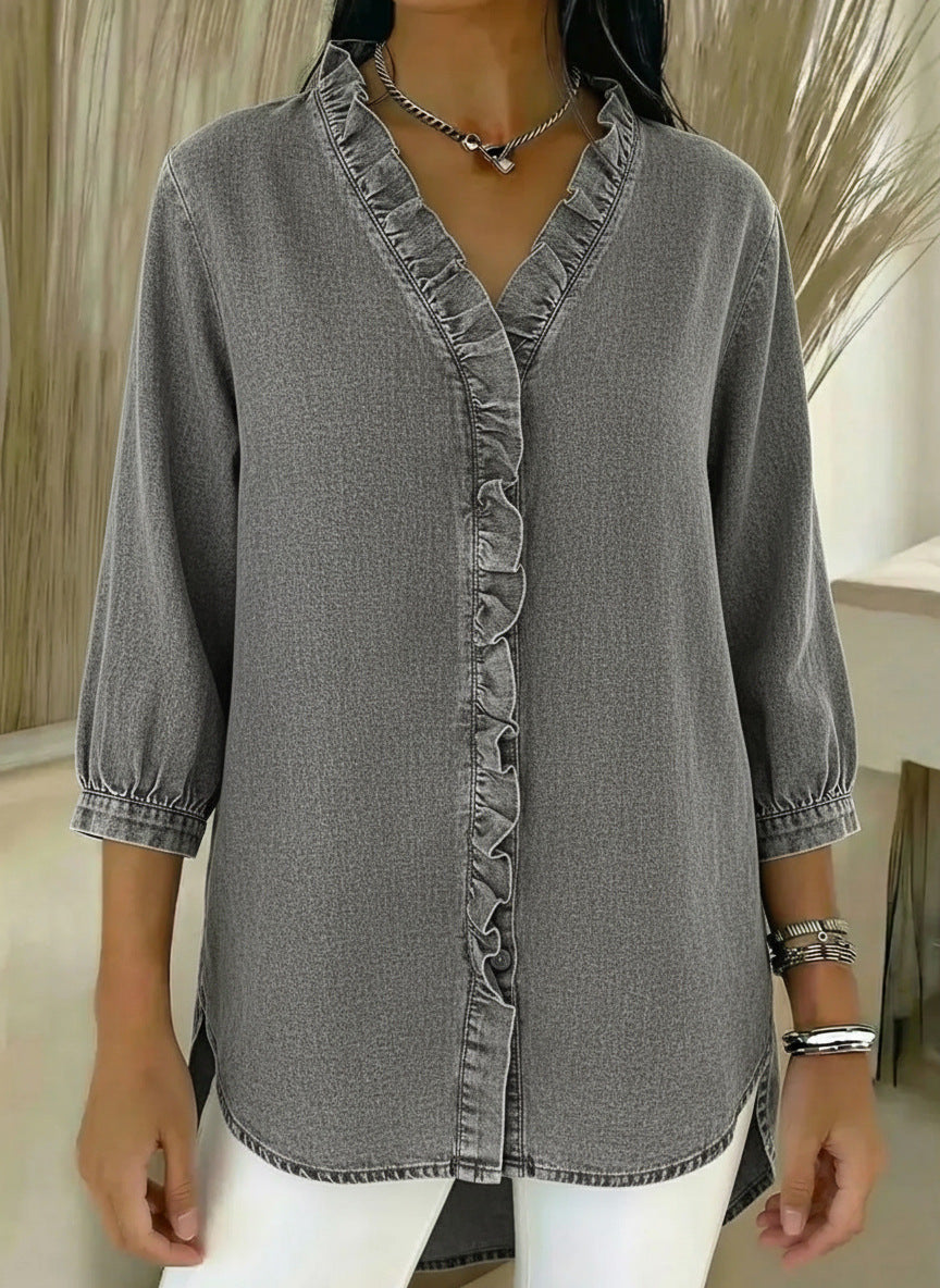 Elvaria™ - Elegant bluse med flæsedetaljer