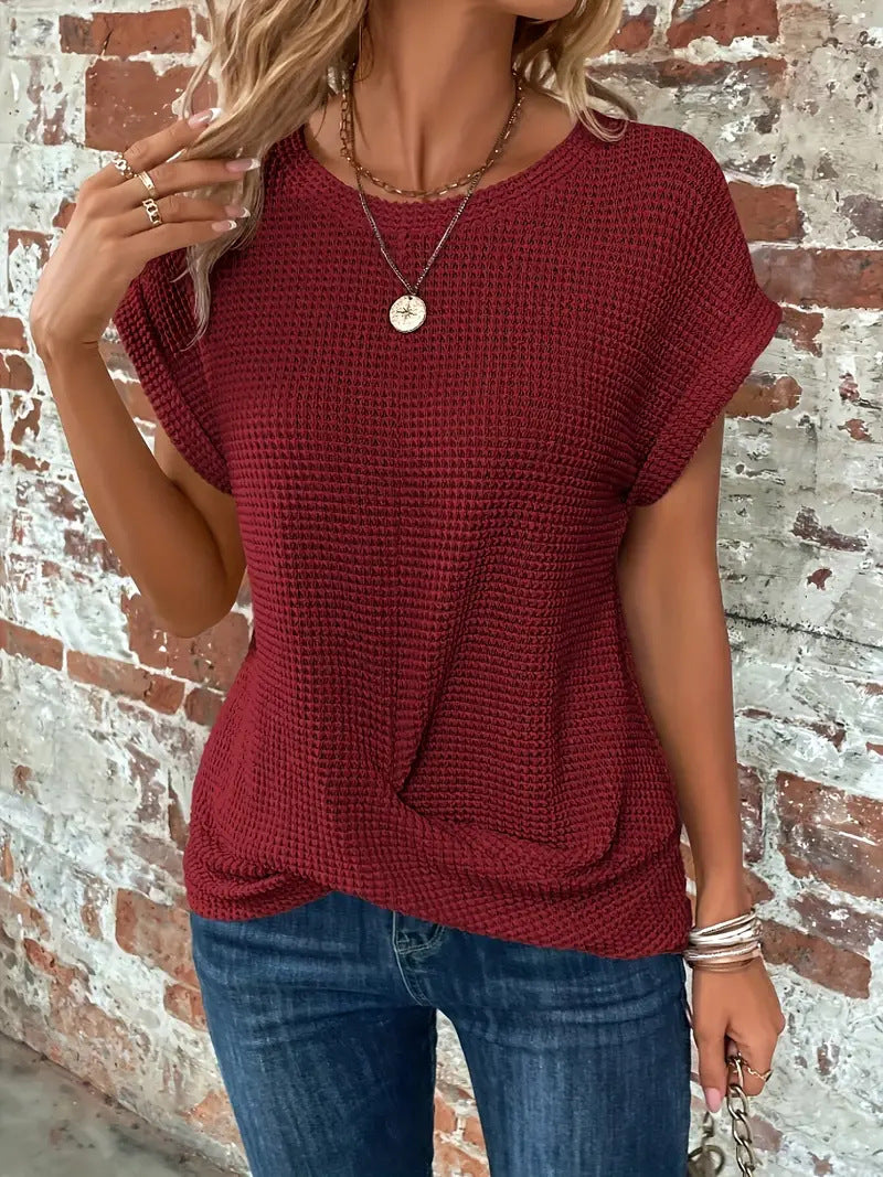 Tegan | Casual Textured Tee z Przodem w Skręcie