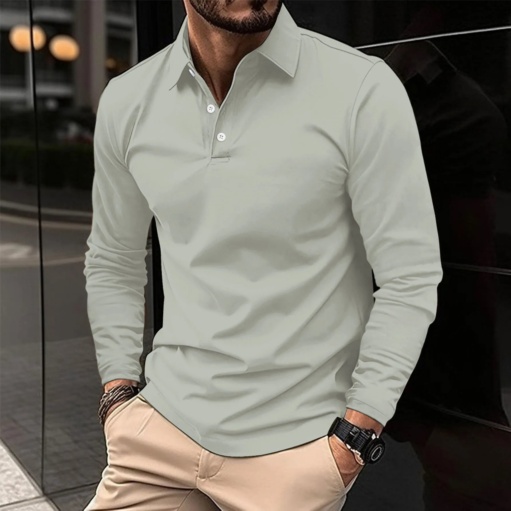 Ethan | Elegancka Koszula Polo z Długim Rękawem
