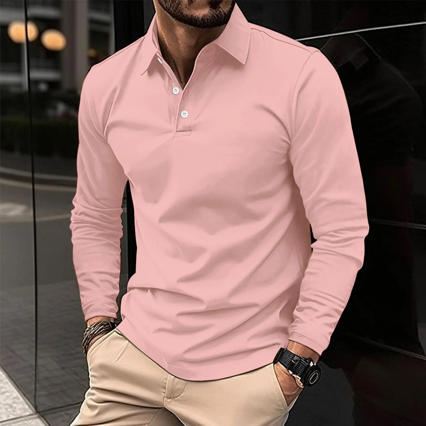 Ethan | Elegancka Koszula Polo z Długim Rękawem