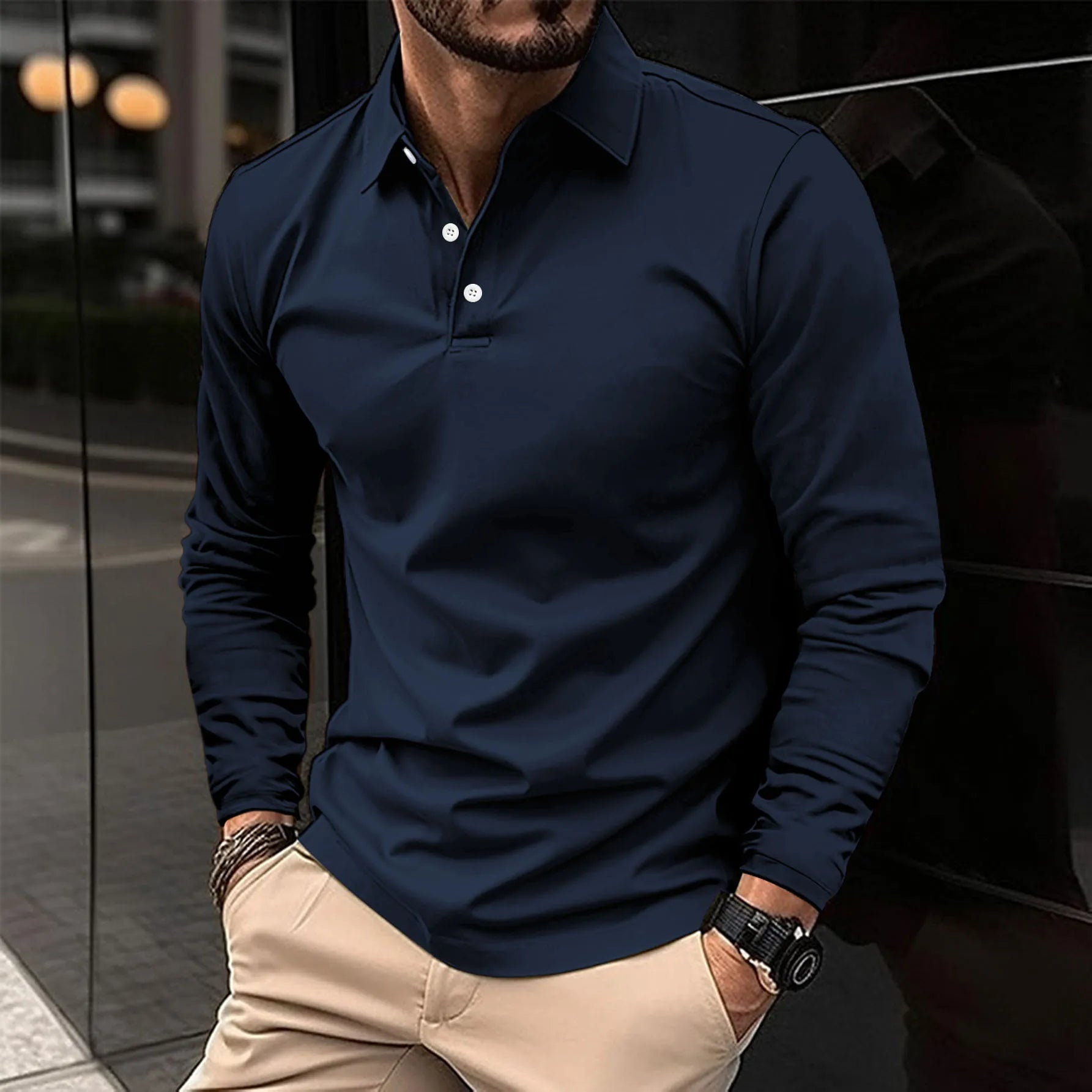 Ethan | Elegancka Koszula Polo z Długim Rękawem