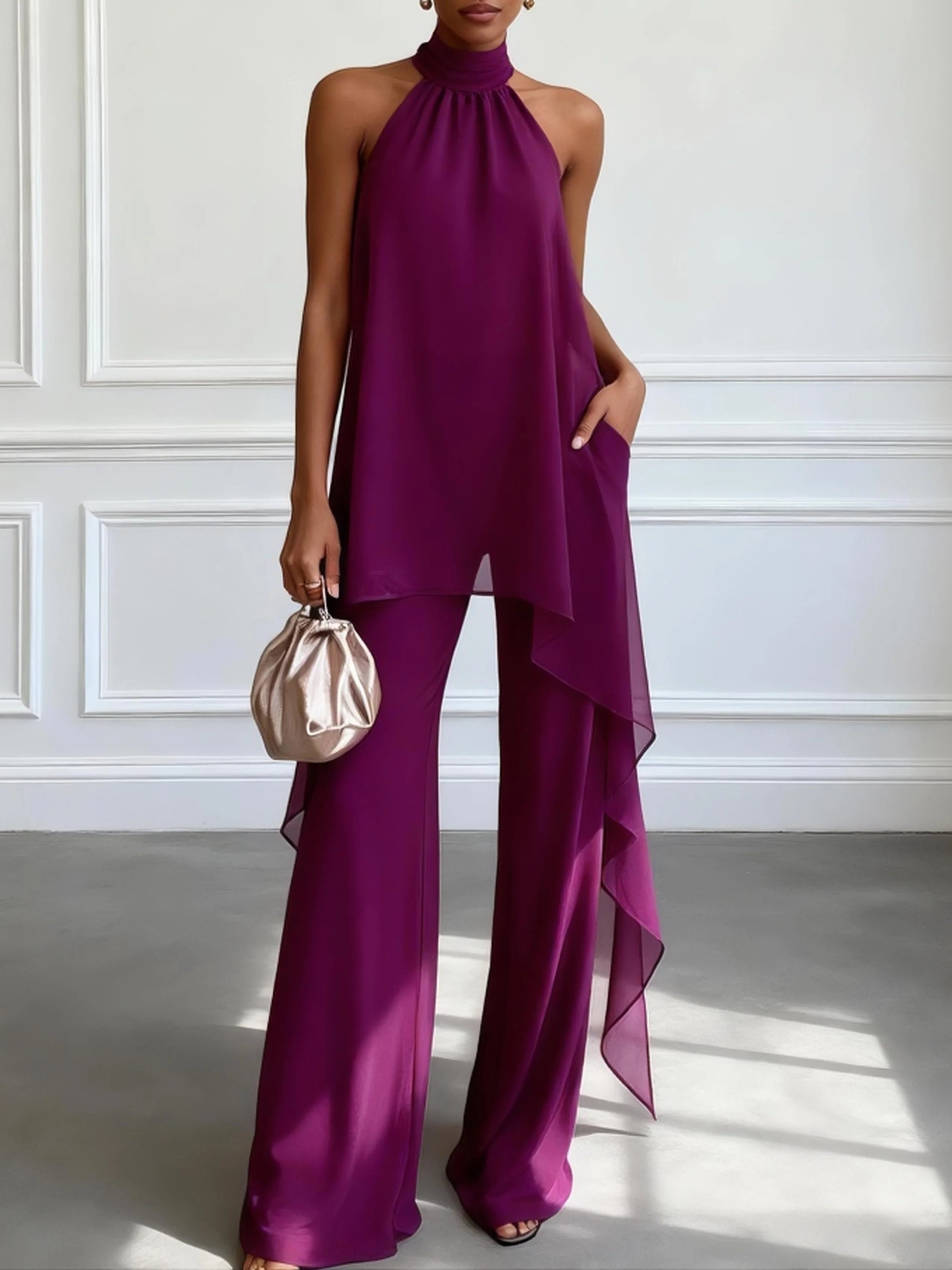 VIOLA | Elegancki Zestaw Halter z Spodniami