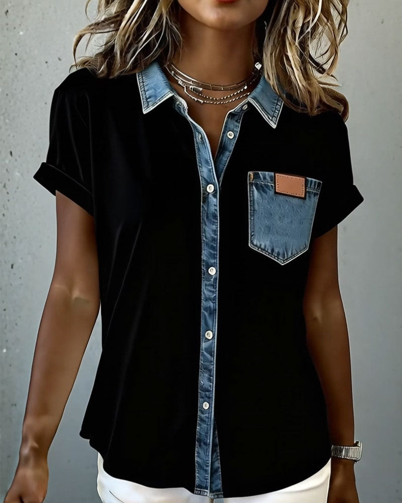 Patchwork-T-shirt i denim med opsmøg