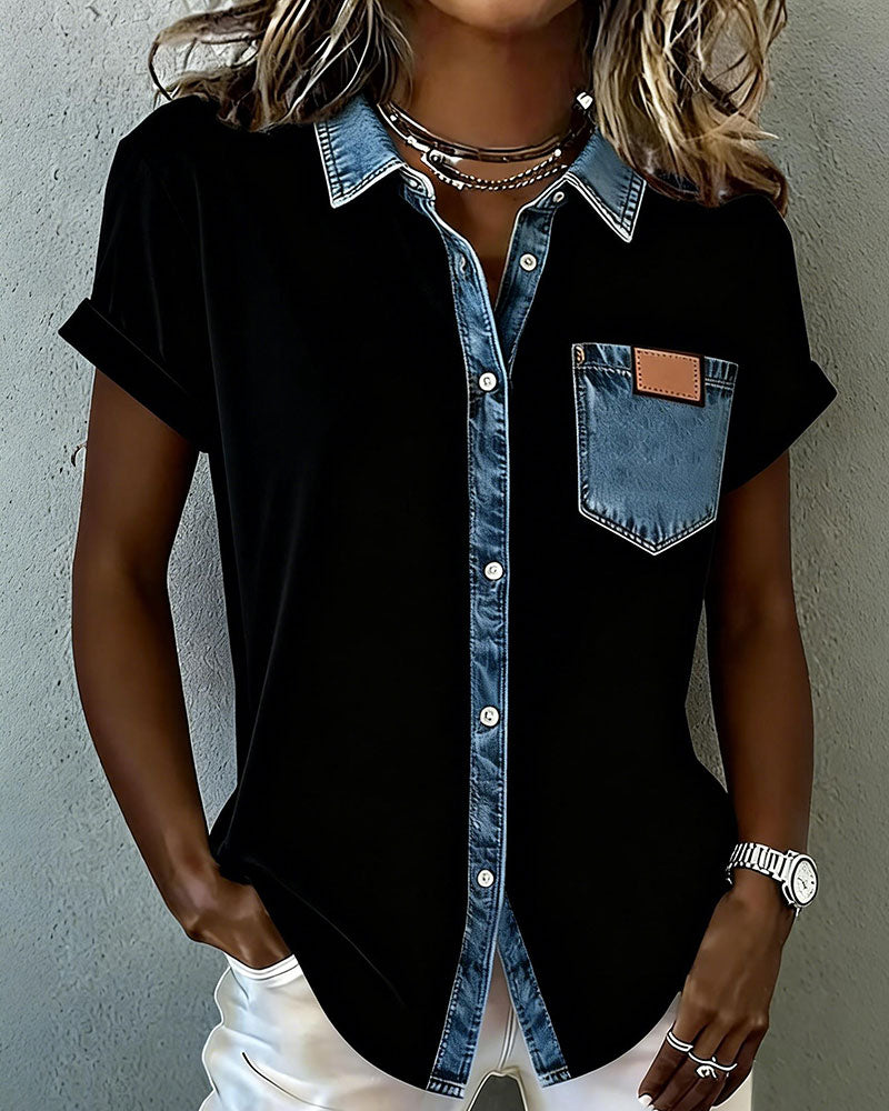 Patchwork-T-shirt i denim med opsmøg