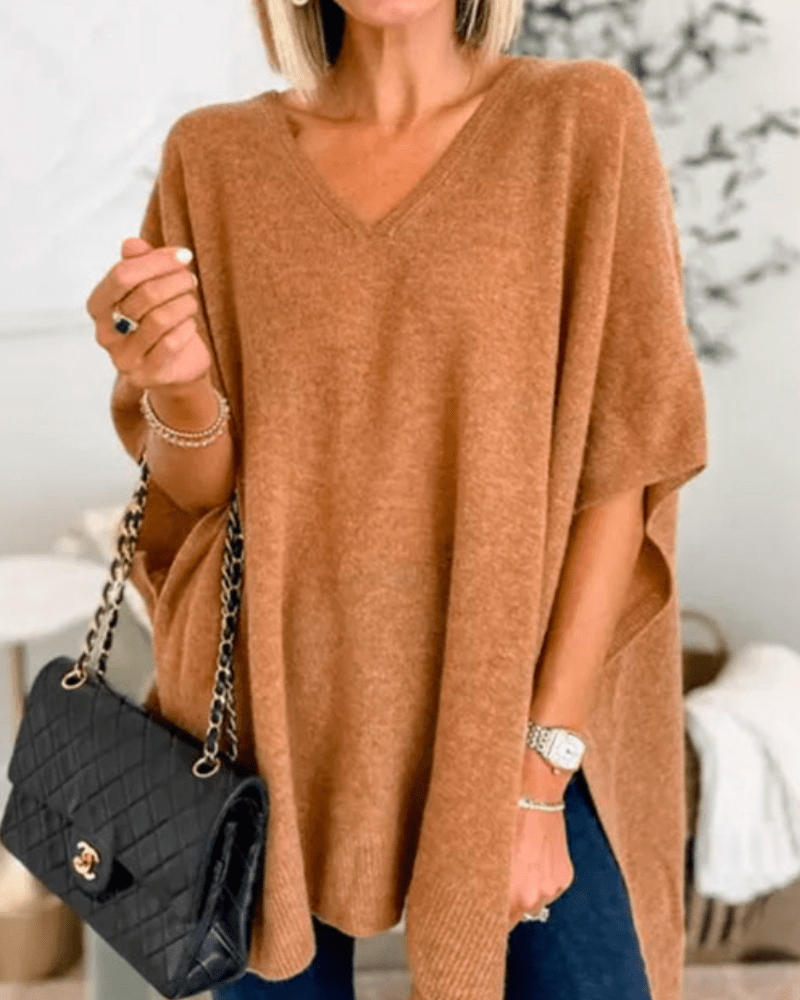Erica | Poncho-sweater med V-hals og løs pasform