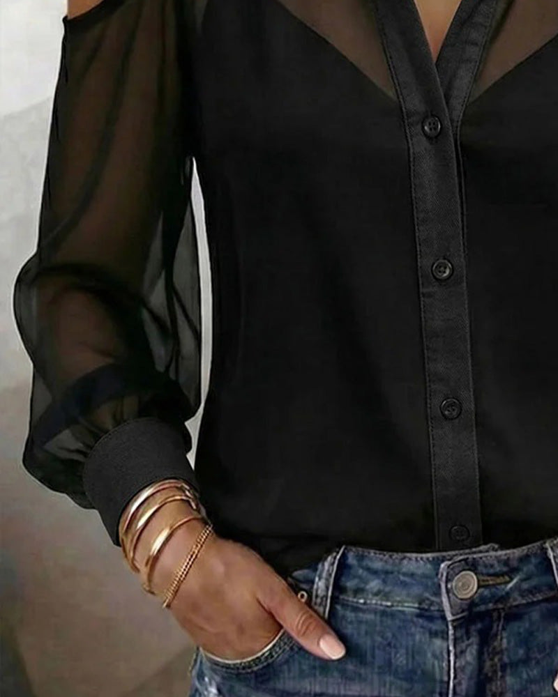 Todelt sæt med gennemsigtig off-the-shoulder-skjorte og camisole