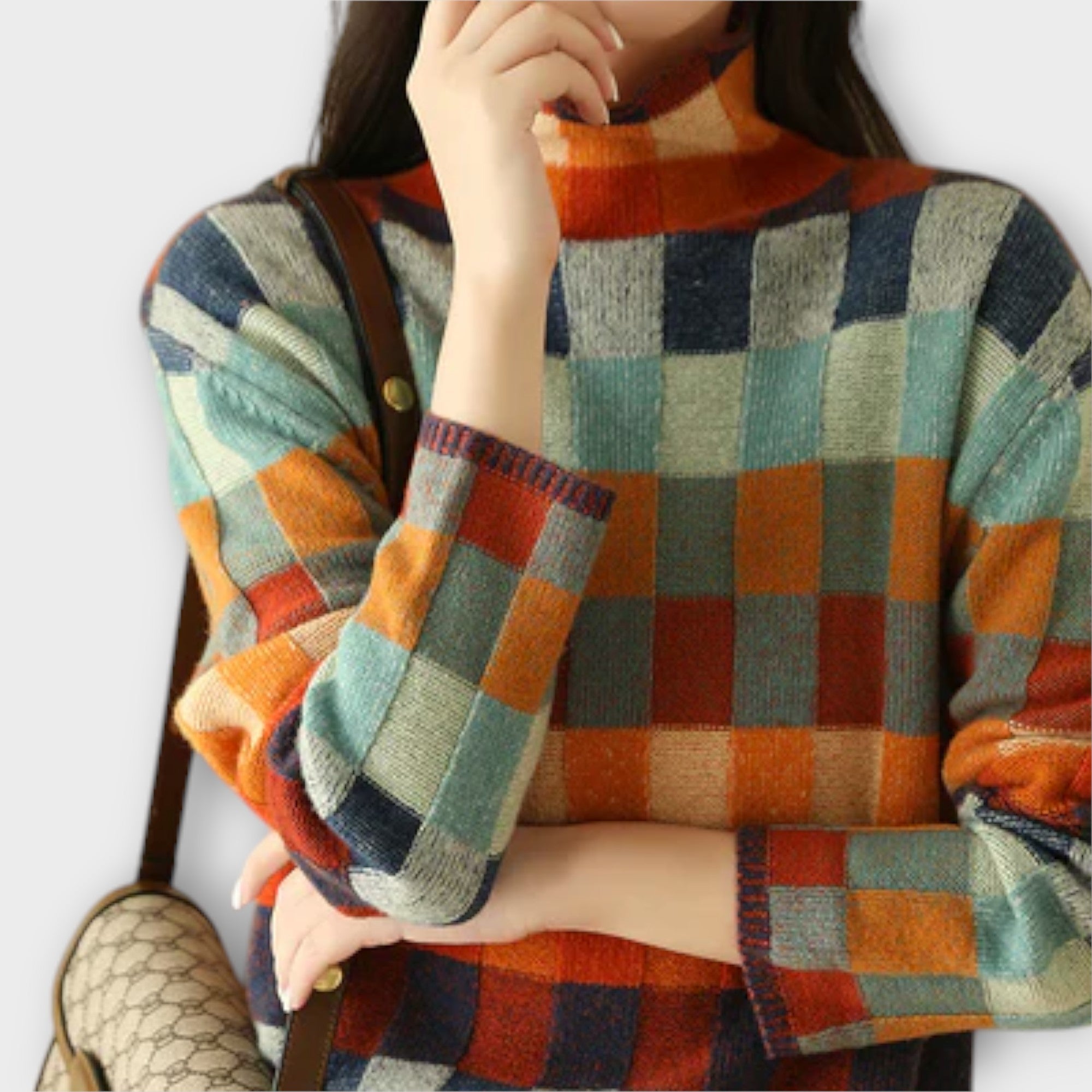 Patricia™ - Patchwork rullekrave striktrøje