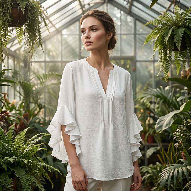 Amelie Volantbluse med V-hals