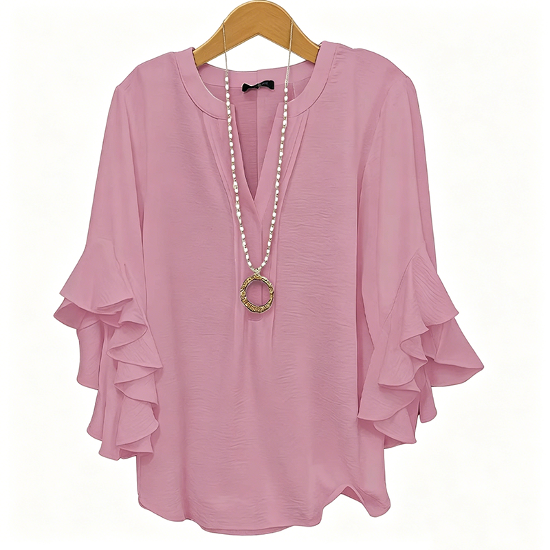 Amelie Volantbluse med V-hals